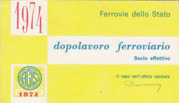 3-3541- Tessera Dopolavoro Ferroviario 1974 - Palermo - Altri & Non Classificati