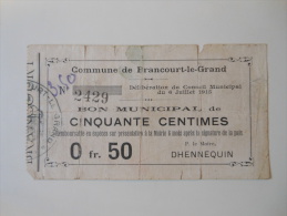 Aisne 02 Brancourt-le-grand 1ère Guerre Mondiale 50 Centimes 6-7-1915 R - Bons & Nécessité