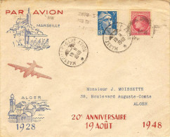 AIR FRANCE Vol Du 20°anniversaire Marseille-Alger 11/08/48 2 Plis A Et R Enveloppes Spéciales - Premiers Vols