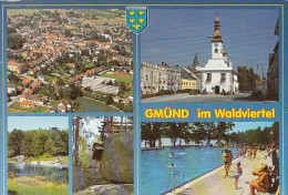 6445- POSTCARD, GMUND- PANORALA, RIVER, CHURCH, SWIMMING POOL - Gmünd