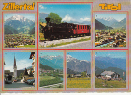 6482- POSTCARD, ZILLERTAL- PANORAMAS, SQUARE, TRAIN, MOUNTAINS - Zillertal