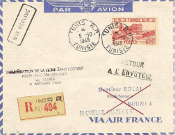 AIR FRANCE 1°service Régulier (Paris)-Tunis-Saigon-Nouméa 0510/49 Nouvelle Escale De Tunis - Erst- U. Sonderflugbriefe