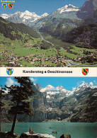 6540- POSTCARD, KANDERSTEG- VILLAGE PANORAMA, MOUNTAINS, LAKE, BOATS - Kandersteg