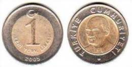 Turchia - Turkey - Turkiye 1 Yeni Turk Lirasi Nuova Lira Turca 2005 VF Moneta Coin Moneda Monnaie - Turkey