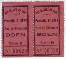 42 - BOËN . Aux Délices Du Café. Produits E.Géry . Série De 2 Bons - - Bons & Nécessité