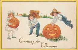 227843-Halloween, Gibson No 606-4, Children Playing With Jack O Lanterns In Field - Halloween