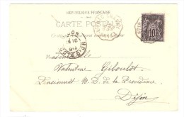 CPA Précurseur De Chateauroux ( Eglise St André ) ,type SAGE 10 C Noir NSB Obl Cachet Convoyeur CHAGNY ETANG EPINAC,1899 - 1898-1900 Sage (Tipo III)
