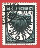 ITALIA REGNO COLONIE OCCUPAZIONI - USATO - 1934 - RODI - Posta Aerea Ordinaria - £ 1 - S. A32 - Egeo (Rodi)