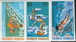 FN1230 Polynesia 1971 Water Sports Surfing Diving Imperf 3v MNH - Nuovi