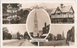 GB - Lei - Greetings From Market Harborough - Multiview : Church, Boathouse, Old Grammar School, High Street... (1947) - Sonstige & Ohne Zuordnung