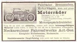 Original Werbung - 1906 - NSU , Motorrad , Neckarsulm , Moto , Motorräder !!! - Motorräder