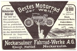 Original Werbung - 1906 - NSU , Motorrad , Neckarsulm , Moto , Motorräder !!! - Motorräder