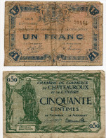 36 Chateauroux  1 Billets De 50 Centimes Et 1 D´ 1franc 1918 - Cámara De Comercio