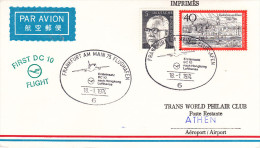 Frankfurt  Hong-Kong Athen 1974 DC 10 Lufthansa  - 1er Vol Erstflug Inaugural Flight - Francfort China Chine Athenes - Storia Postale