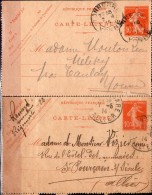 CL1 N° 138 - 2 Pièces - Ecrits - 10c. Semeuse Rouge - Letter Cards