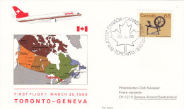 Toronto Geneve Geneva Genf 1986 Via Swissair - 1er Vol Erstflug Inaugural Flight - Suisse Canada - Primi Voli