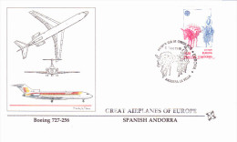 ANDORRE ESPAGNOL, EUROPA, Great Airplanes Of Europe (avions), BOEING 727-256, Iberia,Ane Bâté, FDC 05/05/1988 - Sonstige & Ohne Zuordnung