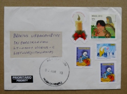 Cover Sent From Brazil To Lithuania On 2013 Christma Noel Candle Snake - Briefe U. Dokumente
