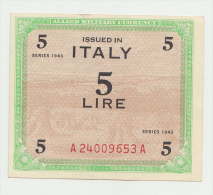 ITALY 5 LIRE 1943 XF ALLIED MILITARY PAYMENT WORLD WAR II PICK M12 - Allied Occupation WWII