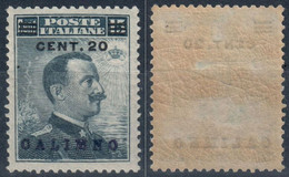 REGNO D'ITALIA COLONIA CALINO / CALIMNO 1916 - MICHETTI C. 20 Su C. 15 NERO - BUONA CENTRATURA NUOVO MNH ** - SASSONE 8 - Egée (Calino)