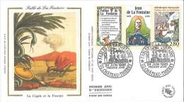 Enveloppe FDC Soie - Fables De La Fontaine - La Cigale Et La Fourmi - Château Thierry - 1995 - 1990-1999