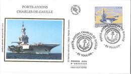 Enveloppe FDC Soie - Porte Avions Charles De Gaulle - Toulon - 2003 - 2000-2009