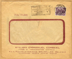 Enveloppe Cover Brief 714 Facture Ateliers E. Corbeel EMM-COR Bruxelles + Flamme - 2 Scans - Covers & Documents