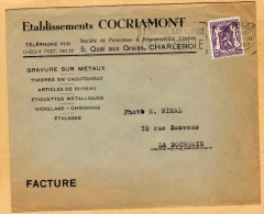 Enveloppe Cover Brief 714 Facture Ets Cocriamont Charleroi à La Docherie + Flamme - Covers & Documents