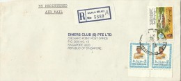 Brunei 1989 Registered Cover From Kuala Belait  To Singapore, Pair 40sen  And $ 1.00 Homeless - Brunei (1984-...)