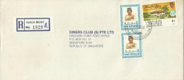 Brunei 1989 Registered Cover From Kuala Belait  To Singapore, Pair 40 Sen And $ 1.00 Homeless - Brunei (1984-...)