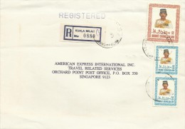 Brunei 1989 Registered Cover From Kuala Belait  To Singapore, Pair 40 Sen And $ 1.00 Sultan Hassanal Bolkiah - Brunei (1984-...)