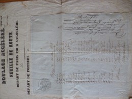 Feuille De Route Roulage 1853 Paris à Angoulême Via Chaunay Lasangle Les Adjots Carriole Rarissime - Transport