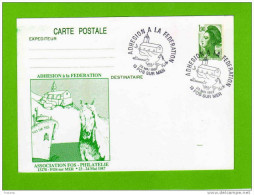 Carte-1.90 Liberté -illustrée  - Fos Sur Mer 13- -oblitérée  Fos 1987cachet Illustré-Adhésion à La Fédé - Cartes Postales Repiquages (avant 1995)