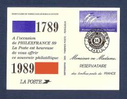 France, Entier Postal, Souvenir Philatélique, 2560, Paris, Liberté, Egalité, Fraternité, Philexfrance 89 - Pseudo-officiële  Postwaardestukken