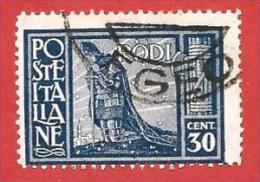 ITALIA COLONIE USATO - 1932 - EGEO - RODI - Pittorica Filigrana Corona - DENT. 14 - Cent. 30 - S. 60 - Egeo (Rodi)