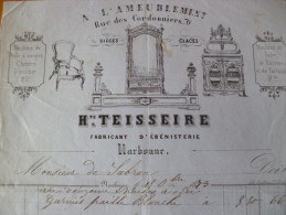 Superbe Facture Narbonne Illustrée Superbement. 1873. Teisseire Fabricant D'ébénisterie - 1800 – 1899