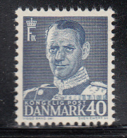 Denmark MH Scott #310 40o Frederik IX, Blue Type III - Unused Stamps