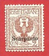 ITALIA COLONIE NUOVO MH - 1912 - EGEO - Scarpanto - Aquila, Tipo Floreale - Cent. 2 - S. 1 - Egeo (Scarpanto)