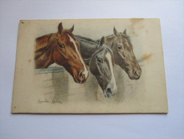 Trio Of Beautiful Artist Drawn Horses  Old Postcard (#37) - Caballos