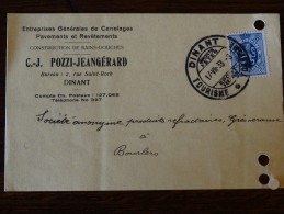 Oblitération Dinant Sur Carte Postale De 1933 - Grenzübergangsstellen