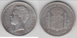 **** SPAIN - ESPAGNE - 5 PESETAS 1871 (74) AMADEO I - SILVER -ARGENT **** EN ACHAT IMMEDIAT !!! - First Minting