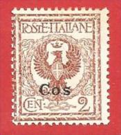 ITALIA COLONIE NUOVO MH - 1912 - EGEO - Coo - Cos - Aquila, Tipo Floreale - Cent. 2 - S. 1 - Egée (Coo)