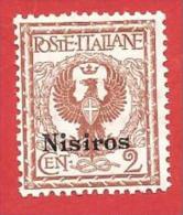 ITALIA COLONIE NUOVO MH - 1912 - EGEO - Nisiro - Nisiros - Aquila, Tipo Floreale - Cent. 2 - S. 1 - Aegean (Nisiro)