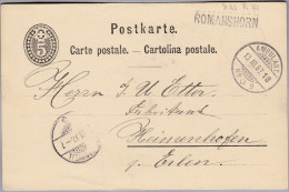 Heimat TG ROMANSHORN Bahnwagenvermerk 1887-03-13 Ambulant N.9 L18 Auf Ganzsache - Chemins De Fer