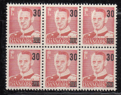 Denmark MH Scott #357 Block Of 6 30o On 20o Frederik IX, Brown Red Type I Surcharge Type I Variety: Short 3rd Bar 2nd - Neufs