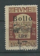 MARCA DA BOLLO/REVENUE  - FIUME - EFFIGE D´ANNUNZIO SOVRASTAMPATO LIRE UNA   L. 1  SU 1 - Fiume & Kupa