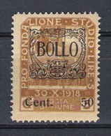 MARCA DA BOLLO/REVENUE  - FIUME - BOLLO CON FREGIO Cent.50 - USATO - Fiume & Kupa