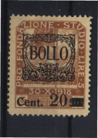 MARCA DA BOLLO/REVENUE  - FIUME - BOLLO CON FREGIO  Sovrastampato Cent.20 - USATO - Fiume & Kupa