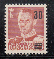 Denmark MNH Scott #358 30o On 25o Frederik IX, Brown Red Type III Surcharge Type I 11.5mm Between ´30´ And Bars Variety - Ungebraucht