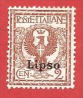 ITALIA COLONIE NUOVO MH - 1912 - EGEO - Lipso - Aquila, Tipo Floreale - Cent. 2 - S. 1 - Aegean (Lipso)